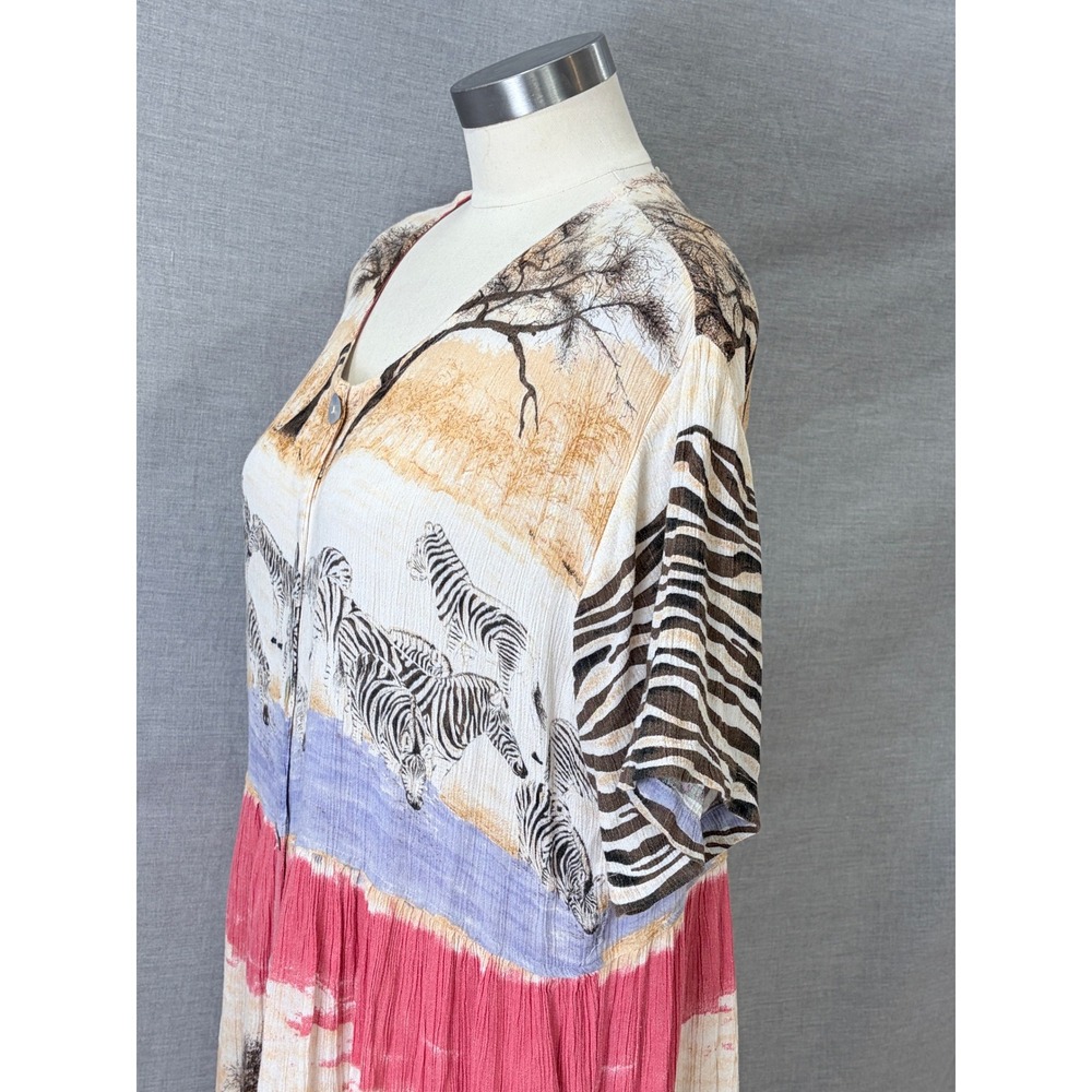 Pucci's of Palm Desert Zebra Animal Print Rayon Maxi Dress L Safari - Picture 14 of 16